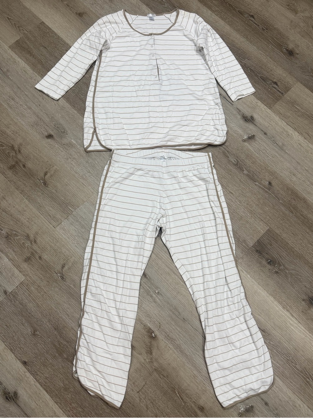 Lake Pajamas White and Tan Striped Pajama Set